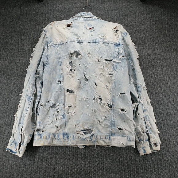 Southpole Men's Distressed Denim Jacket Blue M Button Front Acid Wash - Picture 6 of 16